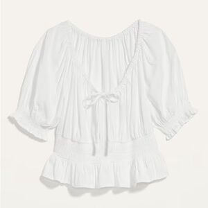 Old Navy White Ruffled Peasant Top with Tie Front